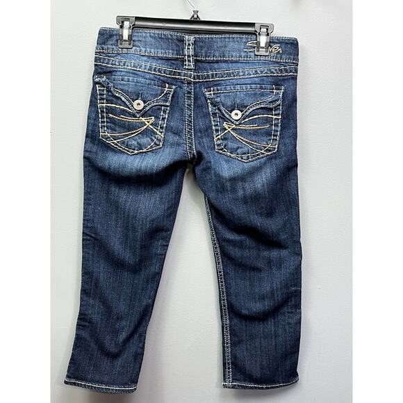 Silver cropped/Capri Jeans Juniors 5 McKenzie thick stick flap pockets Denim - Picture 1 of 10